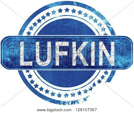 lufkin grunge blue stamp. Isolated on white.