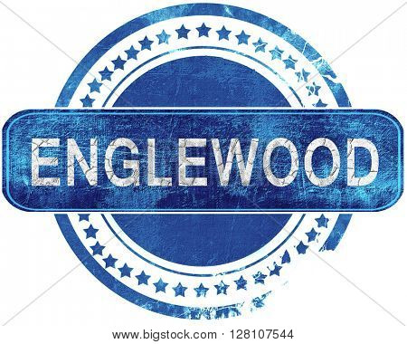 englewood grunge blue stamp. Isolated on white.
