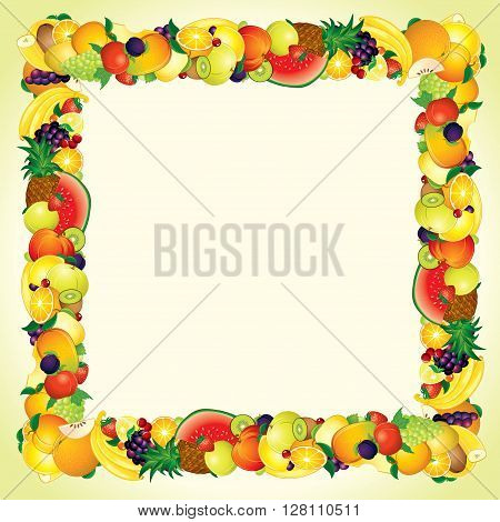 Colorful Fresh Fruits Border Design. Ready for Your Text and Design.