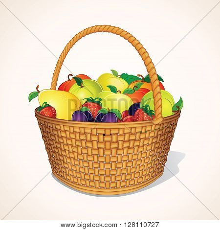 Orchand Harvest in Basket. Hamper of Fresh Organic Berries and Fruits.