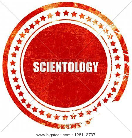 scientology, red grunge stamp on solid background