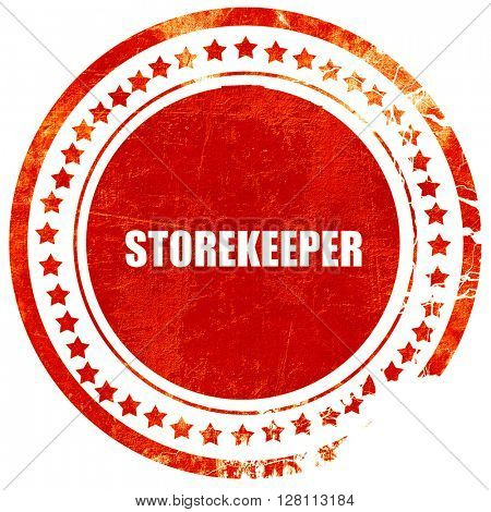 storekeeper, red grunge stamp on solid background