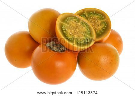 Exotic tropical fruit called lulo (Solanum quitoense)
