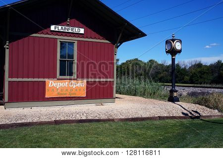 PLAINFIELD, ILLINOIS / UNITED STATES - SEPTEMBER 20, 2015: The old Plainfield Depot now serves as a museum operated by the Plainfield Historic Preservation Commission.