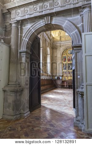 JAEN SPAIN - may 2 2016: Entrance arch in the door of the hall, designed by Andres de Vandelvira and Machuca, Spain