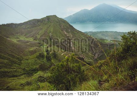 Beautifull Mountain In The Morning Mist , Batur, Bali,  Indonesia
