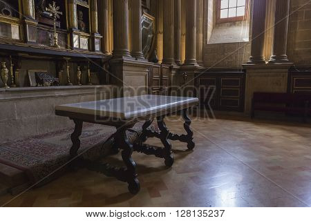 JAEN SPAIN - may 2016 2: The sacristy is a rectangular space of 12 by 22 meters, Raised on sixteen columns, is one of the most important works of the Andalusian Renaissance, Jaen, Spain