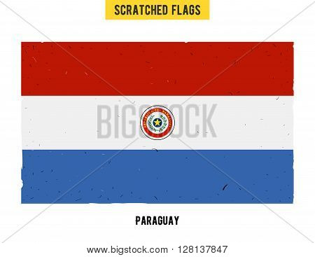 Paraguayan grunge flag with little scratches on surface. A hand drawn scratched flag of Paraguay with a easy grunge texture. Vector modern flat design.