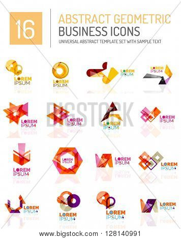 Abstract geometric business logo icon set. Colorful geometrical figure compositions with light effects - triangles circles rings arrows lines