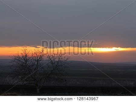 Sunset near the road to Rogojeni Moldova