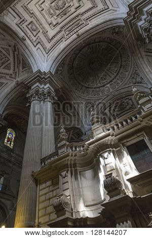JAEN SPAIN - may 2016 2: Inside view of the Cathedral in Jaen also called Assumption of the Virgin Cathedral Masterpiece of Andres de Vandelvira In its interior is custody among other works of art and religious objects the relic of the Holy Face or 