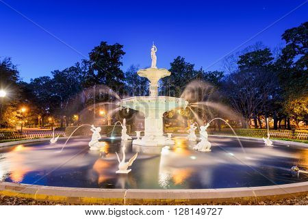 Savannah, Georgia, USA at Forsyth Park fountain.