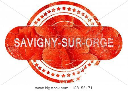 savigny-sur-ogre, vintage old stamp with rough lines and edges
