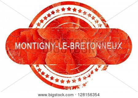 montigny-le-bretonneux, vintage old stamp with rough lines and e