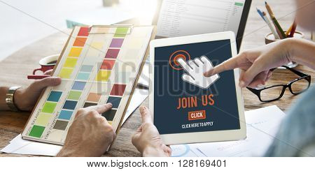 Join Us Recruitment Application Follow Website Online Concept