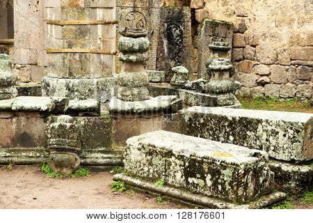 Sacred place at ancient monastery Tatev in the mountains of Armenia. Was founded in year 906. 