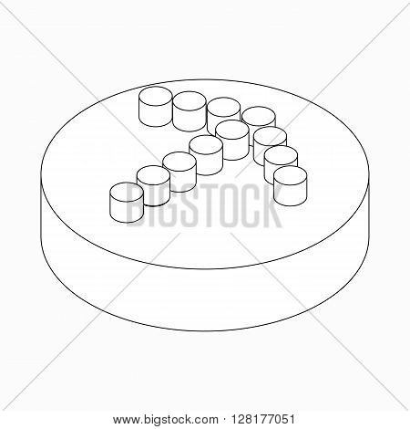 Thin classic dots arrow icon on round pad in isometric 3d style isolated on white background