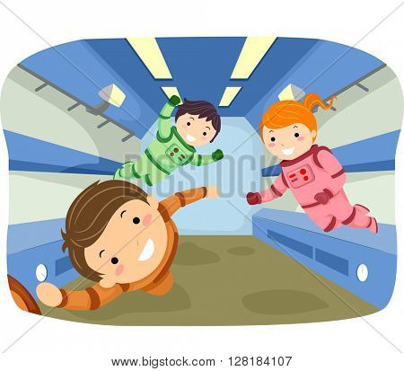 Stickman Illustration of Kids Playing in Zero Gravity