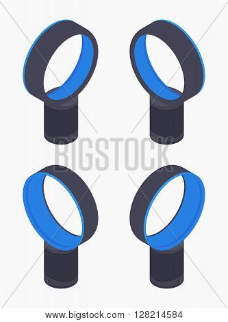 Set of the isometric bladeless air fans. The objects are isolated against the white background and shown from different sides