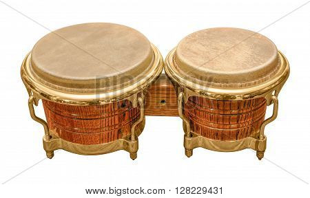 pair of wooden bongo drums in white back