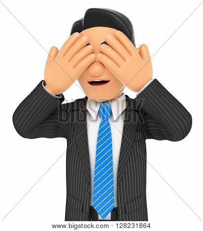3d business people. Businessman covering his eyes. Isolated white background.