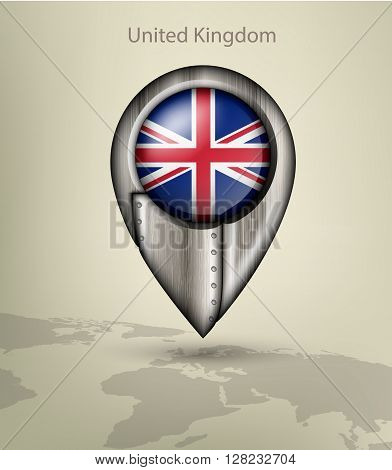 metal map marker steel with glare and shadows united kingdom