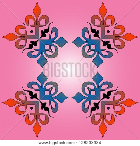 abstract decorative texture patterns elements of geometric figures in the form of a square on a pink gradient background