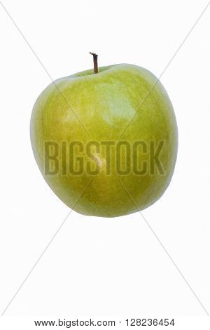 Granny Smith apple (Malus domestica Granny Smith). Hybrid between Malus domestica and Malus sylvestris. Image of single apple isolated on white background