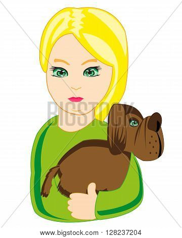 The Charming girl keeps the dog on hand.Vector illustration