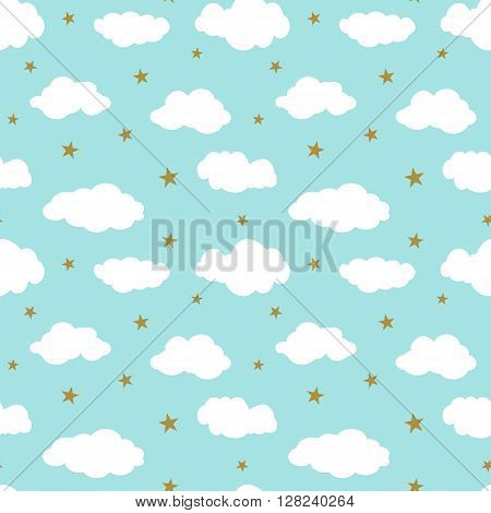 Seamless vector pattern with clouds and stars
