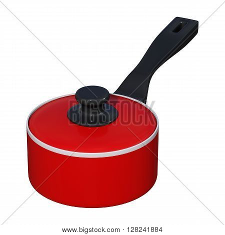 3D rendering of a red saucepan isolated on white background