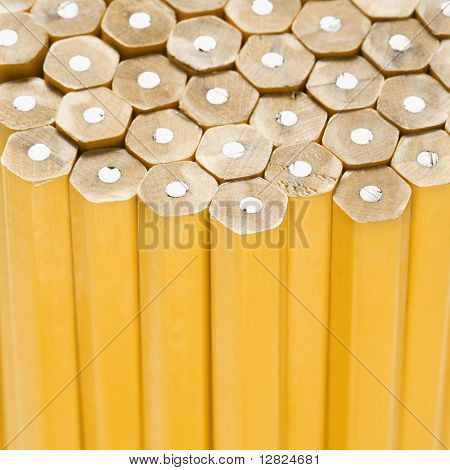 Close up of unsharpened pencils.