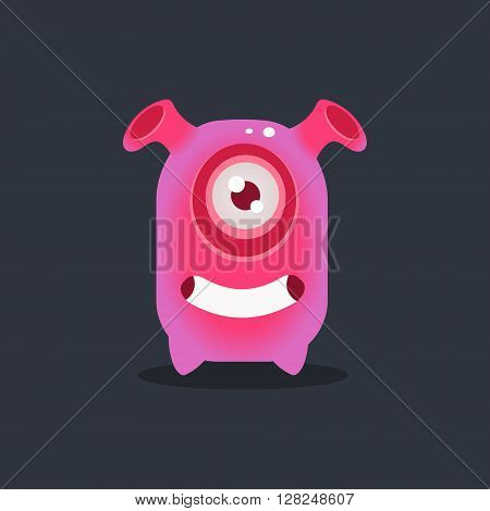 Pink Alien With Funnel Ears Cute Childish Flat Vector Bright Color Drawing Isolated On Dark Background