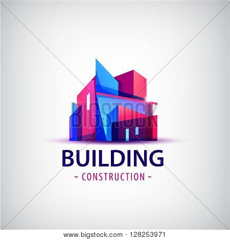 Vector abstract building colorful logo, icon isolated. Transparent geometric structure sign, architecture logo, sign logo