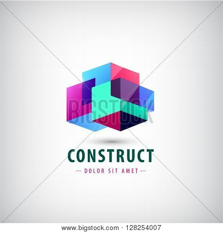 Vector abstract geometric red logo, icon. Construction, building architecture, creating concept logo