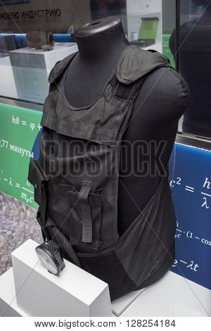 ROSTOV-ON-DON RUSSIA- APRIL 28 - The bulletproof vest of nanostructured ceramics at the exhibition center 