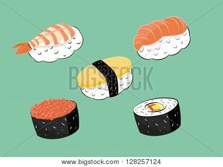 vector illustration of Japanese food sushi set. eps 10