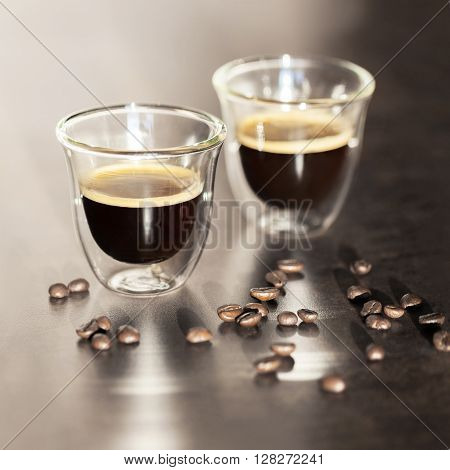 delicious and aromatic Espresso in transparent cups