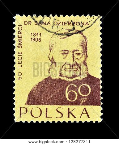 POLAND - CIRCA 1956 : Cancelled postage stamp printed by Poland, that shows Father Jan Dzierzon.