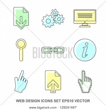 Set of web design Colored linear icons for mobile and web design. Modern flat design, thin line style. EPS 10, vector illustration.
