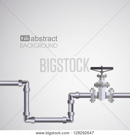 Abstract pipe background with flat designed pipeline and valve on pipe . Concept for web newsletters water, wastewater or oil pipeline industry. Vector illustration.