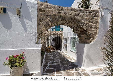 Old stone house in Naoussa town, Paros island, Cyclades, Greece