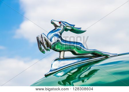 Minsk, Belarus - May-5-2012: Logo Of Retro Gaz Motor Car Close Up At Exhibition Of Retro Cars In Min