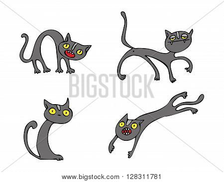 Halloween Cats vector pack. Collection of cartoon vector graphic elements with Halloween motives.