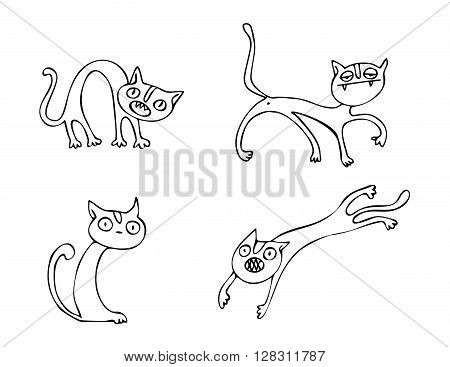 Halloween Cats vector pack. Collection of cartoon vector graphic elements with Halloween motives.