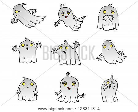 Halloween Ghost vector pack. Collection of cartoon vector graphic elements with Halloween motives.