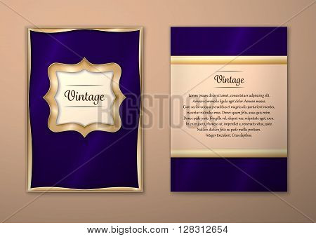 Vector Brochure Flyer royal design Layout template size A5. Gold frame. Front page and back page. Easy to use and edit.