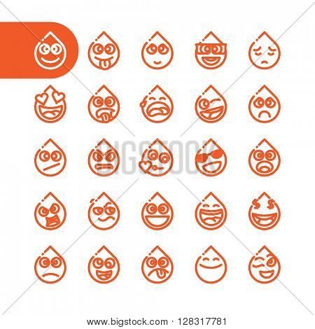 Fat Line Icon Set of tear drop emoticons for web and mobile. Modern minimalistic flat design elements of water drib emoji isolated on white background, vector illustration.
