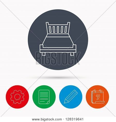 Double bed icon. Sleep symbol. Calendar, cogwheel, document file and pencil icons.