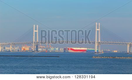 YOKOHAMA JAPAN - NOVEMBER 24 2015: Yokohama Port has 10 major piers. In 2013 the Port served 37706 ships. It handled 271276977 tons of cargo and 2888220 TEU containers